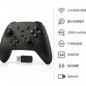 PC コントローラー 無線/有線接続 2.4Gレシバー付き ホール効果スティック RGBライト 1000Hz ポーリングレート TURBO連射 振動調整 800mAhバッテリー PC/Steam deck/Switch/Android/iOSに対応 ブラック - detail 1