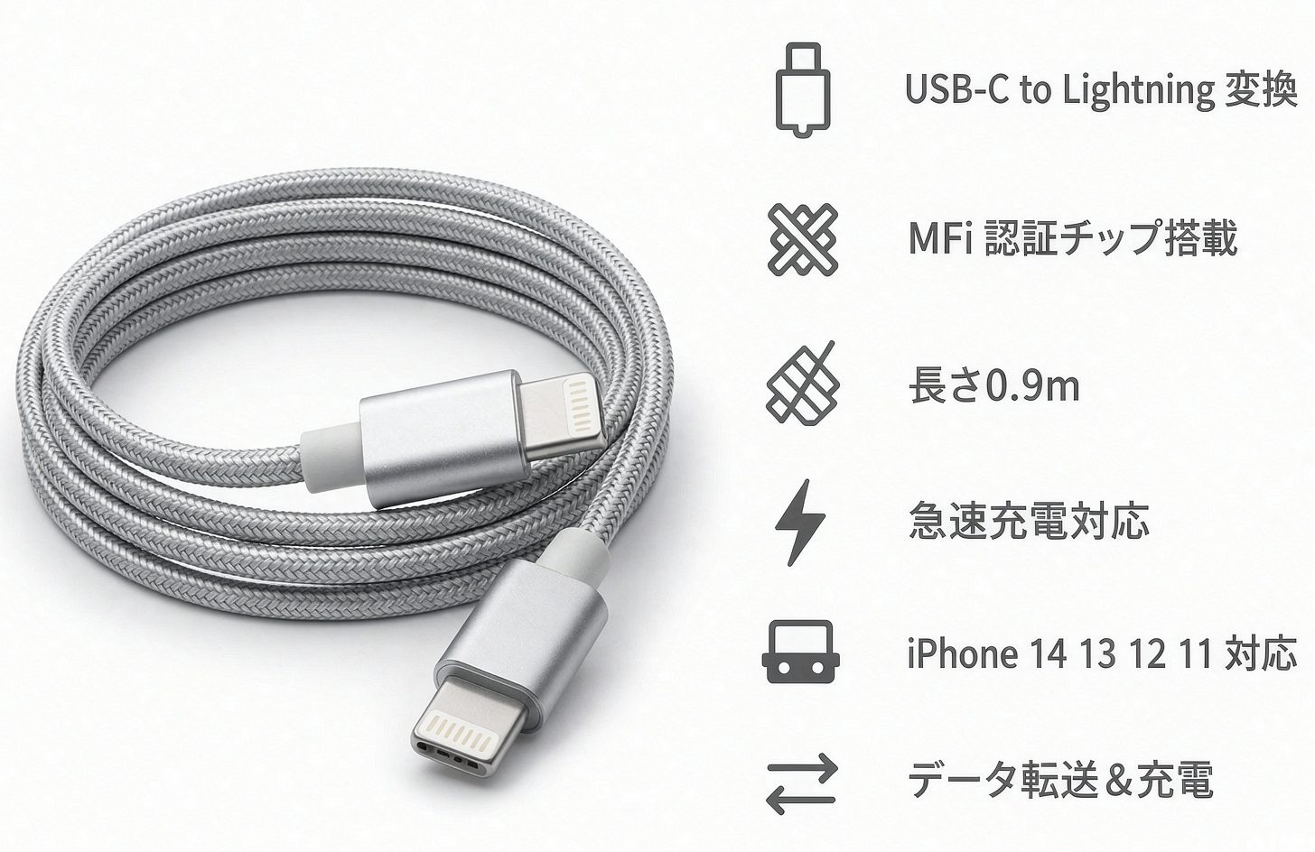A8194 3.5mmオーディオケーブル Lightningコネクタ付き 3フィート/0.9m 丈夫な編組デザイン iPhone 14/13/12/11 iPad iPod用 - プレミアムサウンドと信頼性の高い互換性 ポーチ付き - 画像 (2)