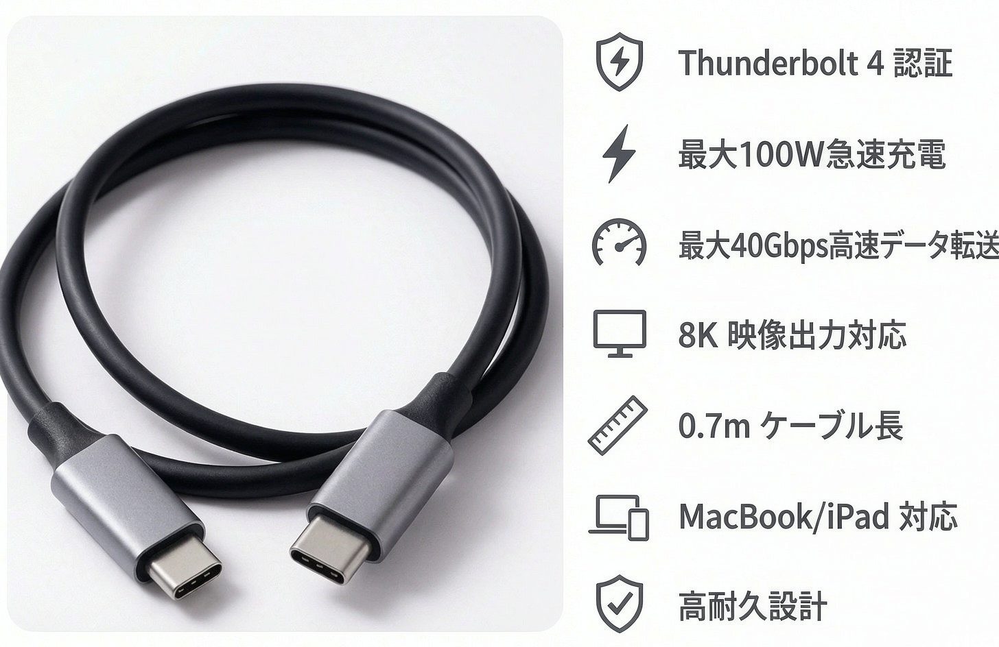 USB-C & USB-C Thunderbolt 4.0 100W ケーブル | USB-C & USB-C Thunderbolt 4 100W ケーブル - 画像 (2)